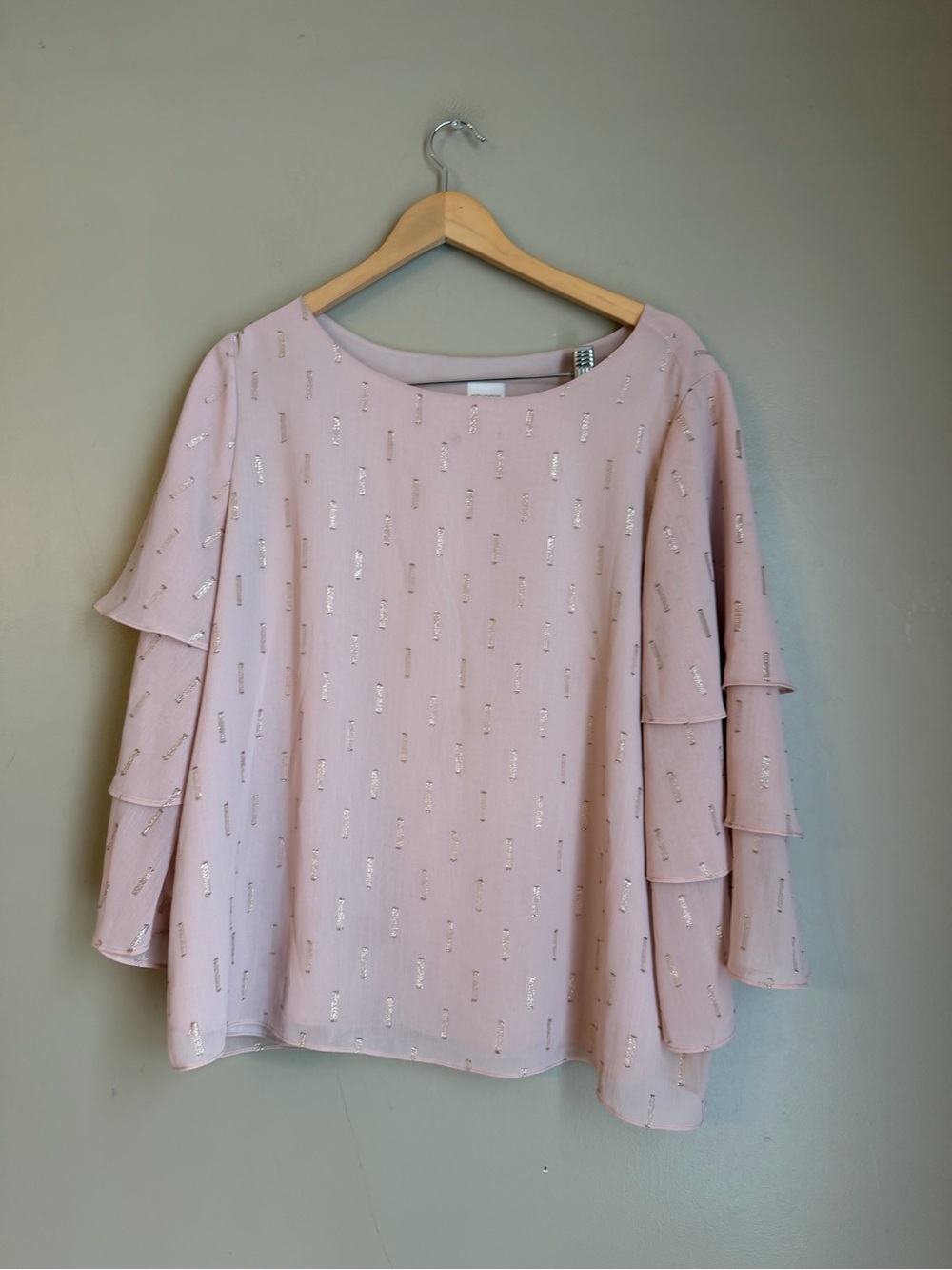 Chico's Pink Tiered Sleeve Bateau Neck Blouse Size 2